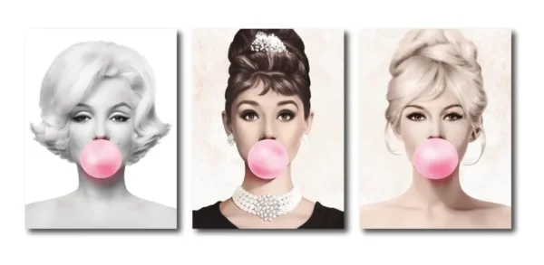 Set 3 Cuadros Marilyn Monroe Con Chicle Listo Para Colgar