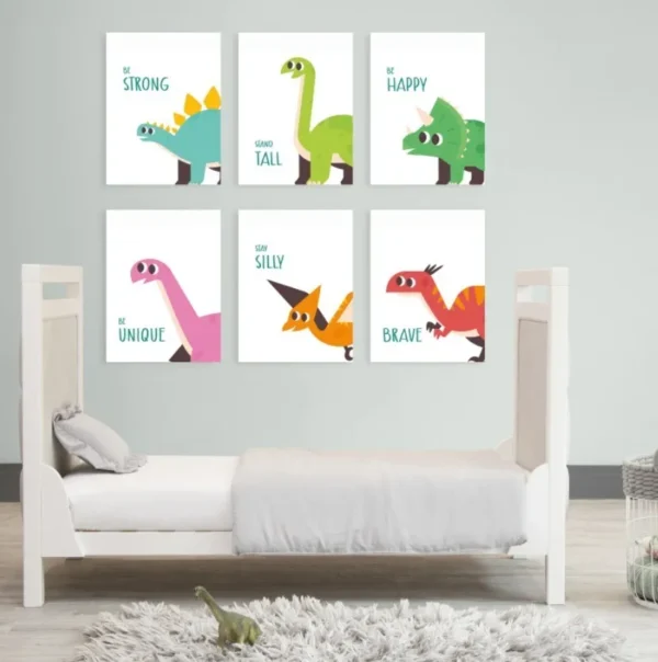 Set 6 Cuadros Infantiles Dinosaurios Para Cuarto Bebe O Niño - Imagen 3