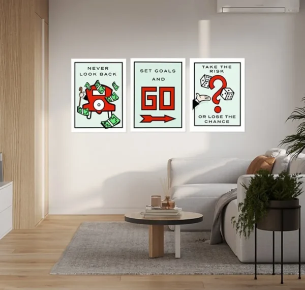 Set De Cuadros Monopoly Alec Tarjetas 3 Piezas En Lienzo Art - Imagen 2