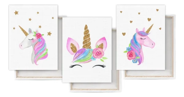Unicornios 3 Pz Canvas Cuadro Decorativo Para Cuarto Niño