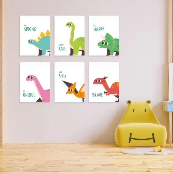 Set 6 Cuadros Infantiles Dinosaurios Para Cuarto Bebe O Niño - Imagen 2